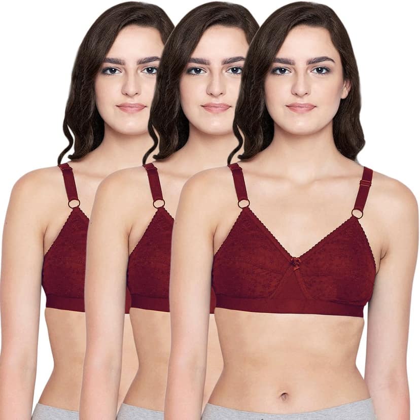 Bodycare 100% Cotton Lightly Padded Non wired Tshirt Bra-Pack of 3