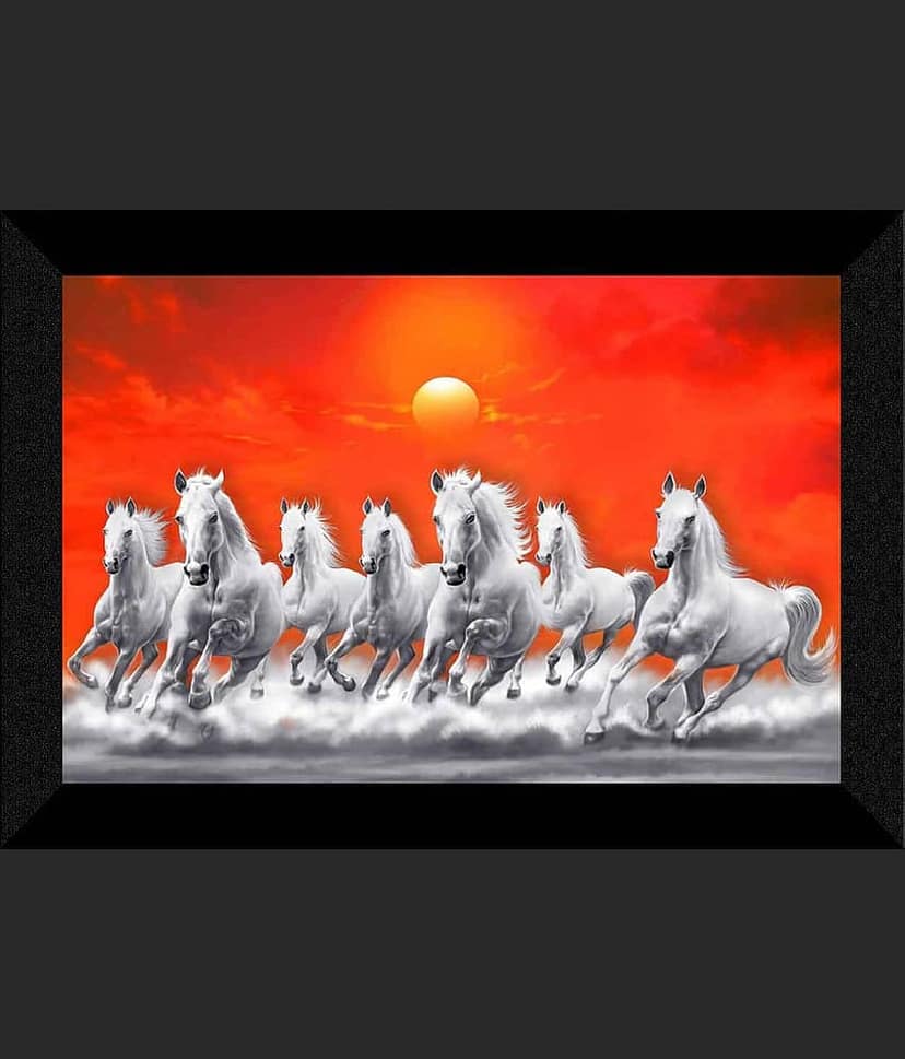 SNDArt Vastu 7 Lucky Running Horses Painting With Frame For Living Room Gift Items 11 x 14 inch