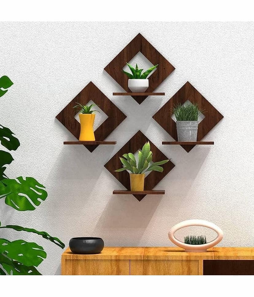 Pot Stand Set of 4 Pieces Decorative Wooden Wall Hanging Wooden Wall Shelf