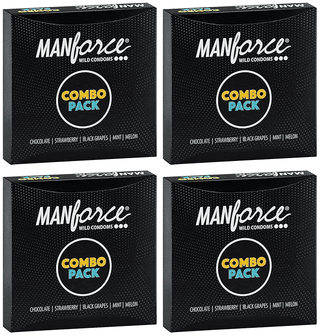 MANFORCE Combo Pack Chocolate Strawberry Coffee Black Grapes Melon Condom 20 Pcs x Pack of 4