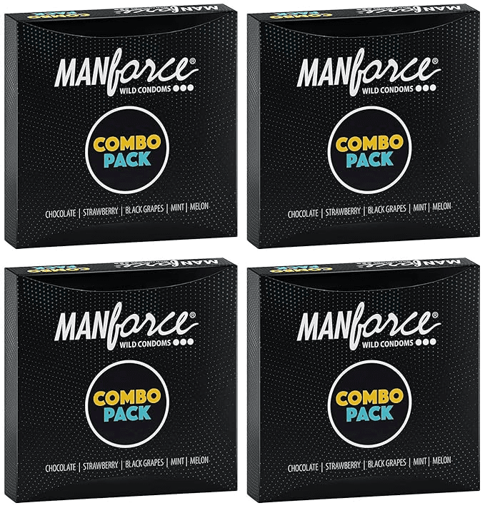 MANFORCE Combo Pack Chocolate Strawberry Coffee Black Grapes Melon Condom 20 Pcs x Pack of 4