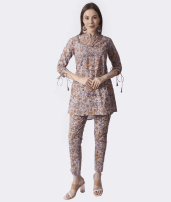 AUTHENTIC HANDBLOCK PRINTED LAVENDER CO-ORD SET view 2