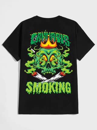 SCOTT FINCHER Men's Graphic T-Shirt with Skull and Crown Design : AA(HSR)BLACK_127