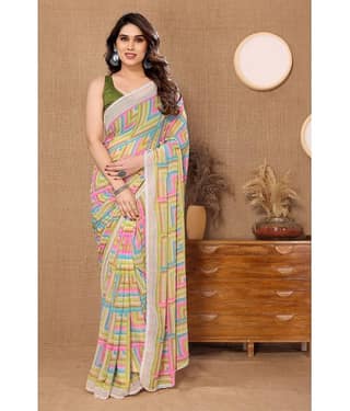 VEDANT VASTRAM Georgette Printed Saree With Unstitched Blouse Piece ( Green )