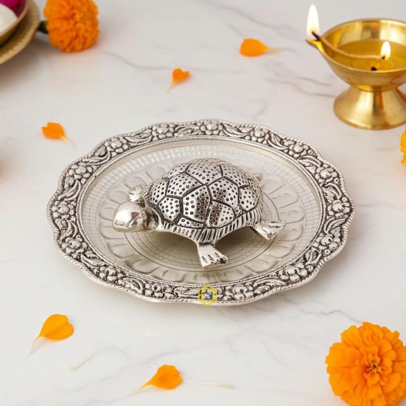 Aluminium Showpiece Tortoise StatueWith Glass Plate (ASMAS154 S)