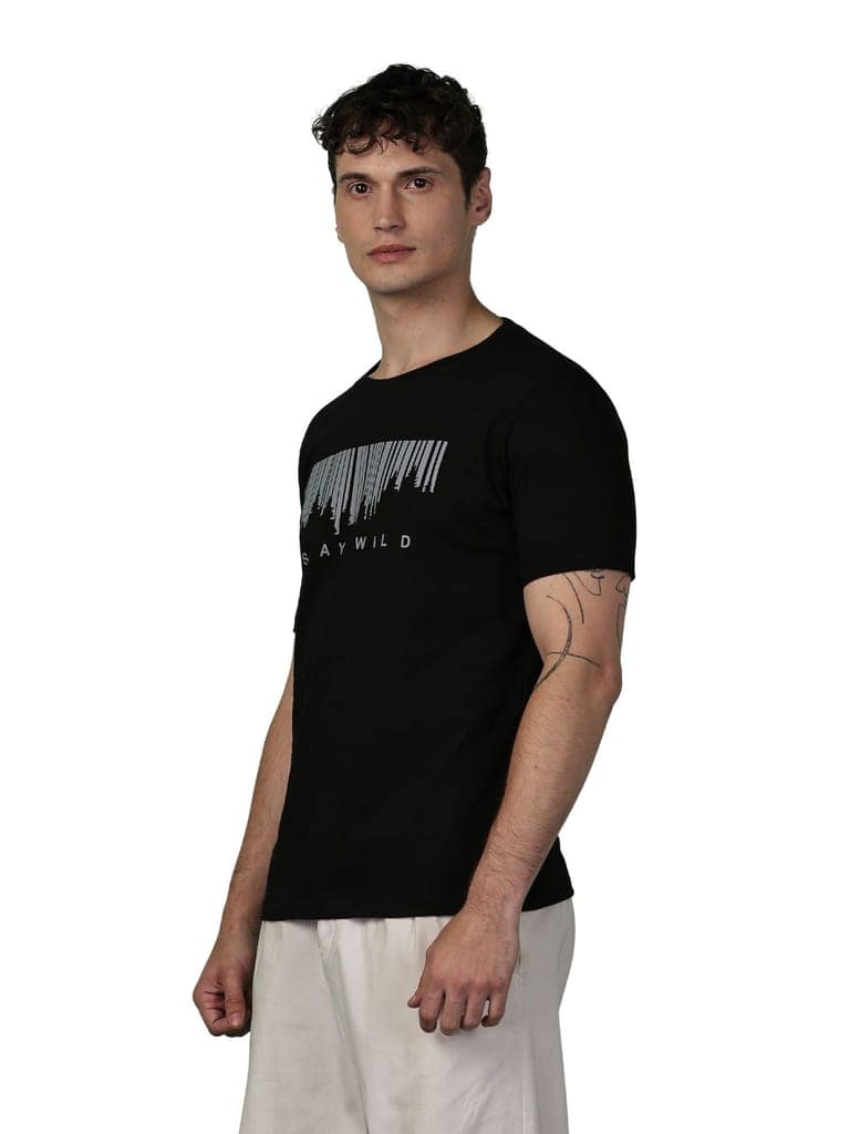 Cotton Black Stay Wild T-Shirt view 4