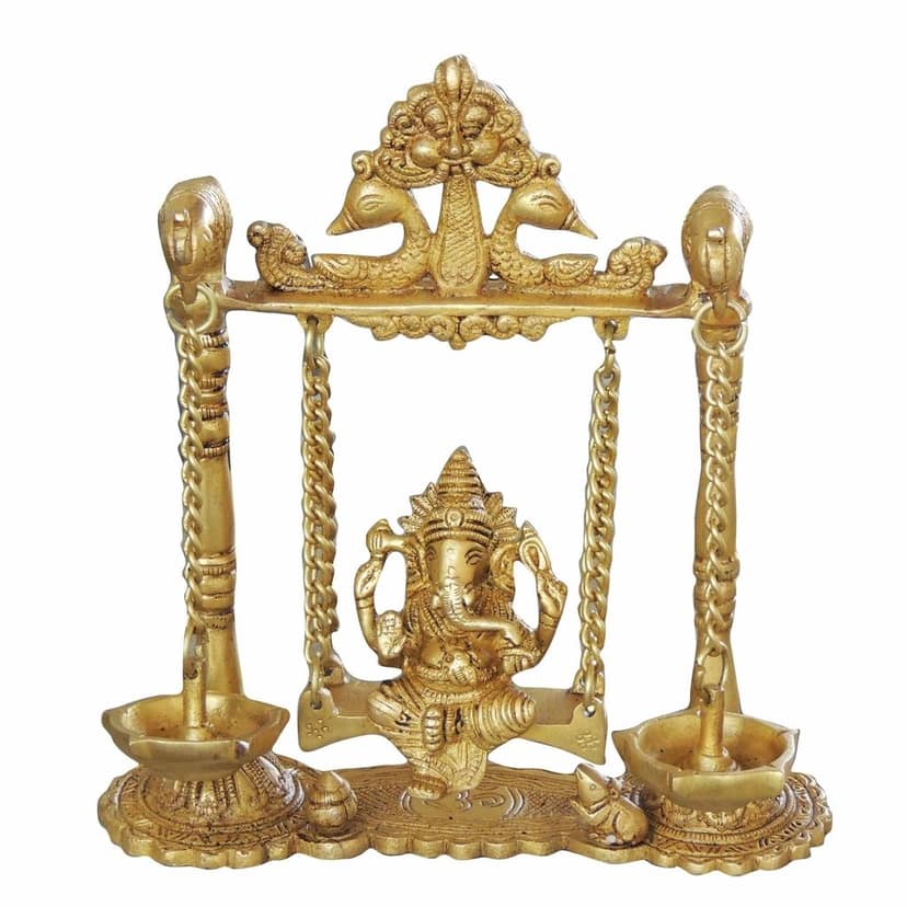 Brass Ganesh Jhula With Parrot And Deepak (BSMAS1068 A) view 2
