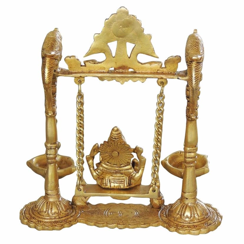 Brass Ganesh Jhula With Parrot And Deepak (BSMAS1068 A) view 3