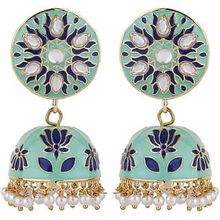 Lotus Jhumki Top Copper Material Drop Hook Earrings for Women's Fashion Jewelry Earrings for Girls Women's Loop Blue