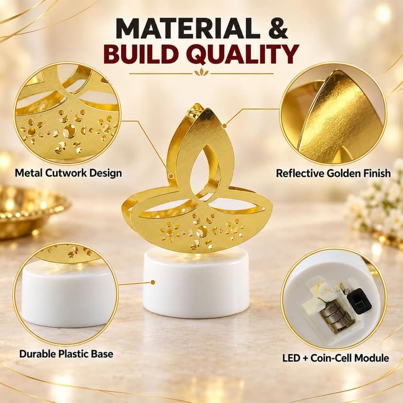 Golden Diya LED Tealight Candles for Diwali Puja and Home Decor (6 Pc Set) view 3