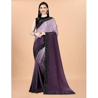 Purple And Pink Colour Chinon Silk Saree With Lace