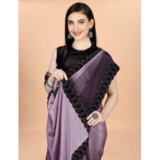Purple And Pink Colour Chinon Silk Saree With Lace view 2