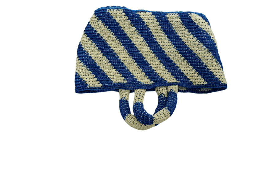 Handmade Blue and Cream Striped Raffia Tote Bag view 2