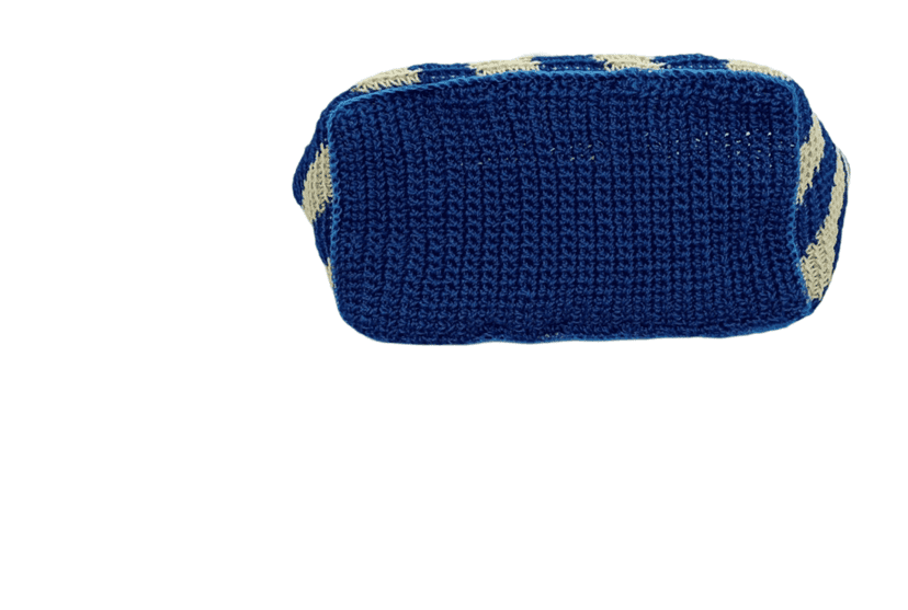Handmade Blue and Cream Striped Raffia Tote Bag view 3