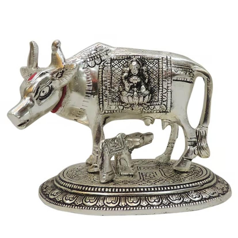 Aluminium Cow Idol ? Sacred Silver Metal Artwork, Height : 4.2 Inch (ASMAS480 S) view 2