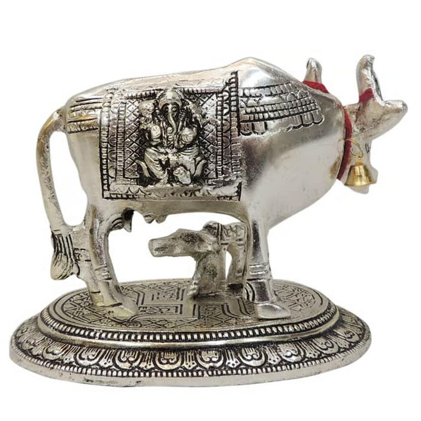Aluminium Cow Idol ? Sacred Silver Metal Artwork, Height : 4.2 Inch (ASMAS480 S) view 3