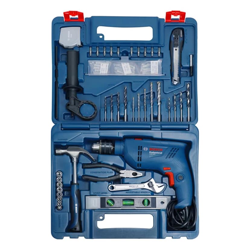 BOSCH GSB 600 Corded Electric Impact Drill, 100Pcs Accessory Set | 600 W Motor | Speed of 3000 RPM | Rated Torque of 1.4 Nm | Impact rate of 48000 BPM | Double Insulation 1 Year Warranty Multicolour