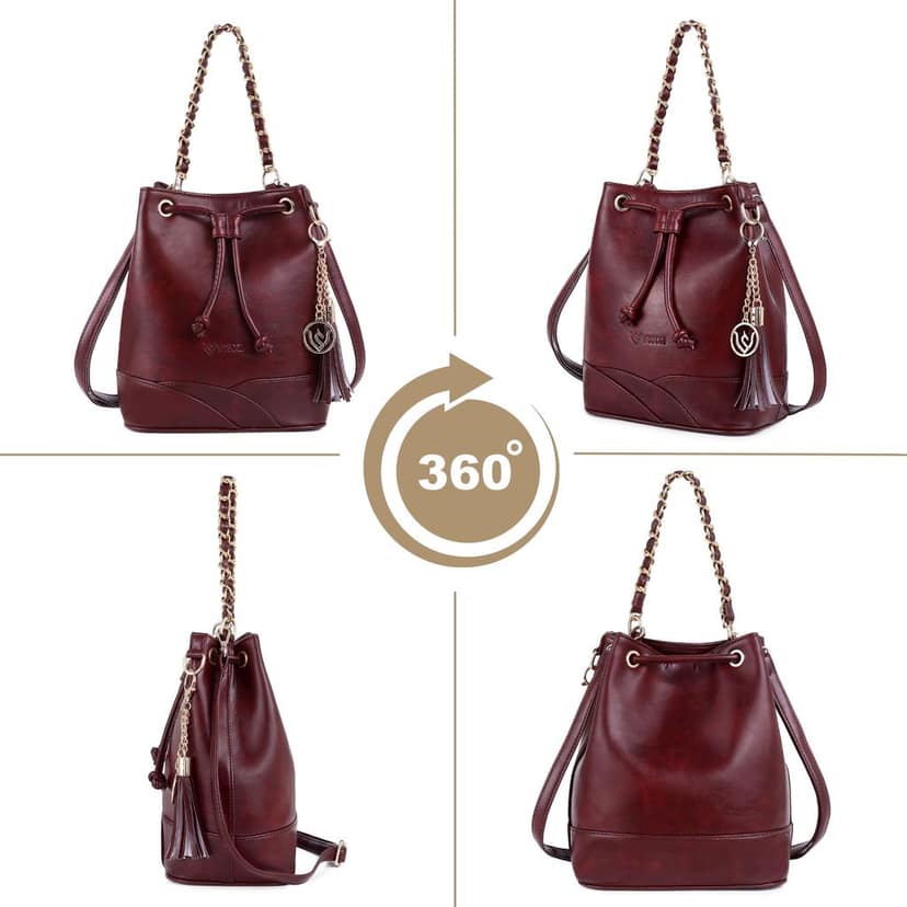 VISMIINTREND Stylish Bucket Bag for Women, Girls | Crossbody Detachable Strap Drawstring Closure Handbag | Pu Vegan Leather Handbag with Wallet & Purse view 4