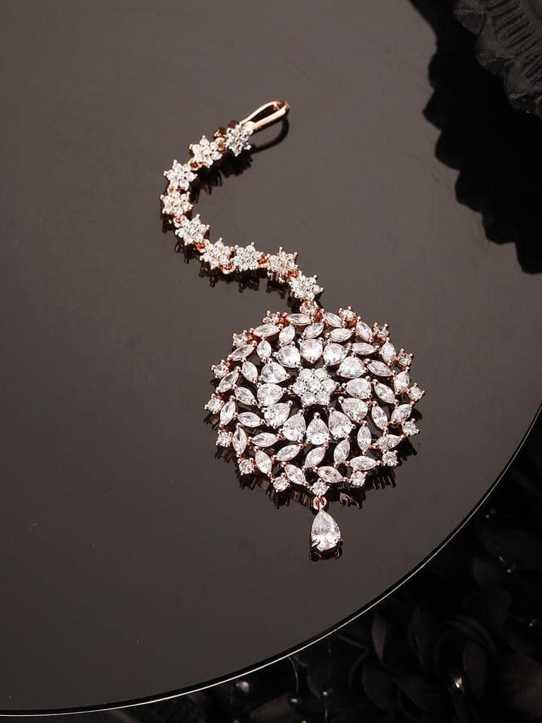Stunning Floral Diamond Maang Tikka Round & Rose Gold plated for Women & Girls view 2