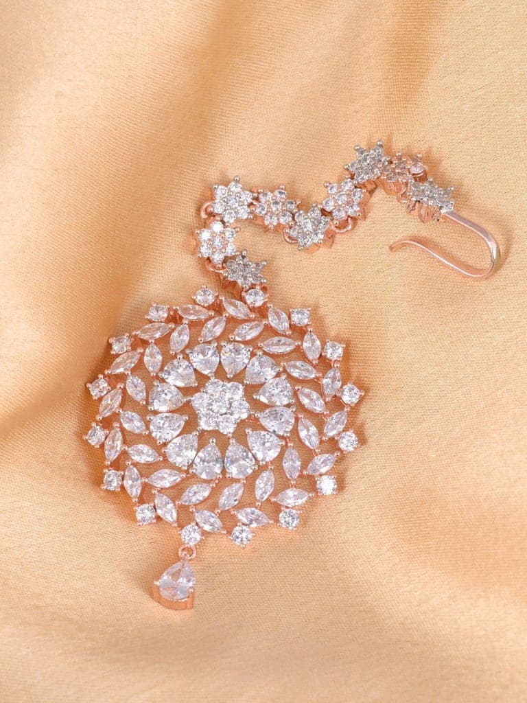 Stunning Floral Diamond Maang Tikka Round & Rose Gold plated for Women & Girls view 3