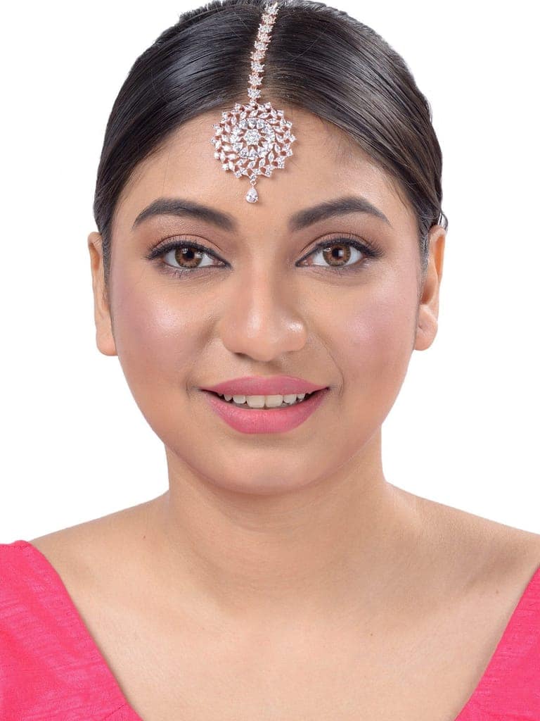 Stunning Floral Diamond Maang Tikka Round & Rose Gold plated for Women & Girls view 4