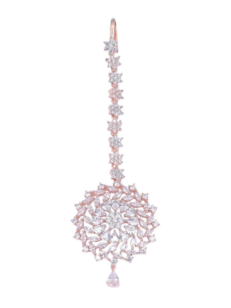 Stunning Floral Diamond Maang Tikka Round & Rose Gold plated for Women & Girls view 6