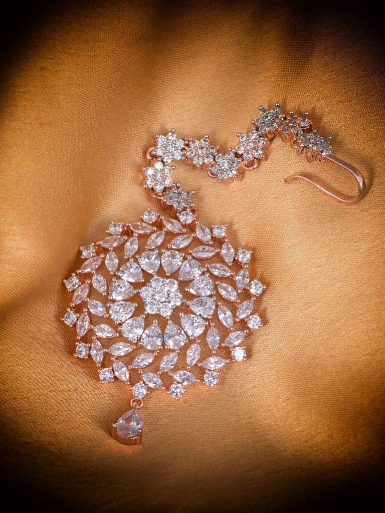 Stunning Floral Diamond Maang Tikka Round & Rose Gold plated for Women & Girls view 7