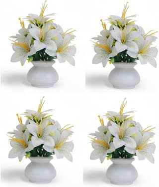 KanRaj - White Wild Artificial Flowers Bunch ( Pack of 4 )