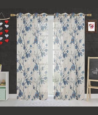 Kraftiq Homes Floral Transparent Eyelet Curtain 7 ft ( Pack of 2 ) - Blue