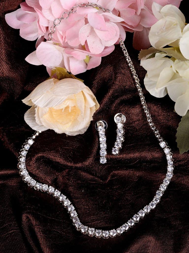 White Rhodium Plated AD studded Necklace Earrings Jewellery Set view 4