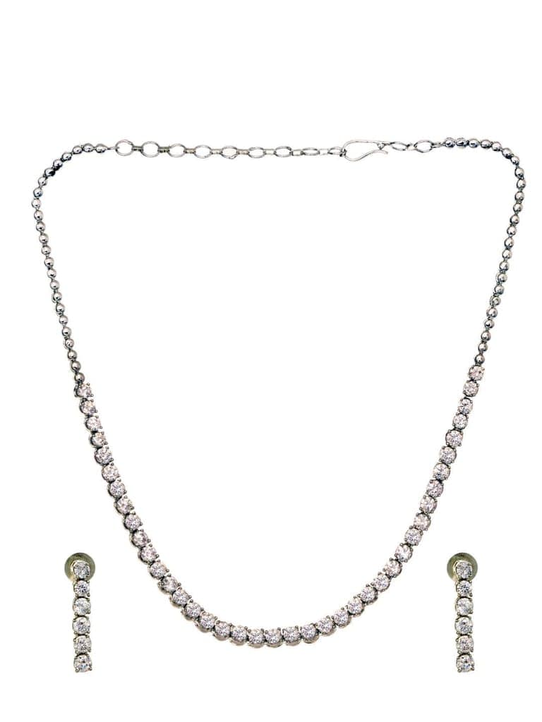 White Rhodium Plated AD studded Necklace Earrings Jewellery Set view 5