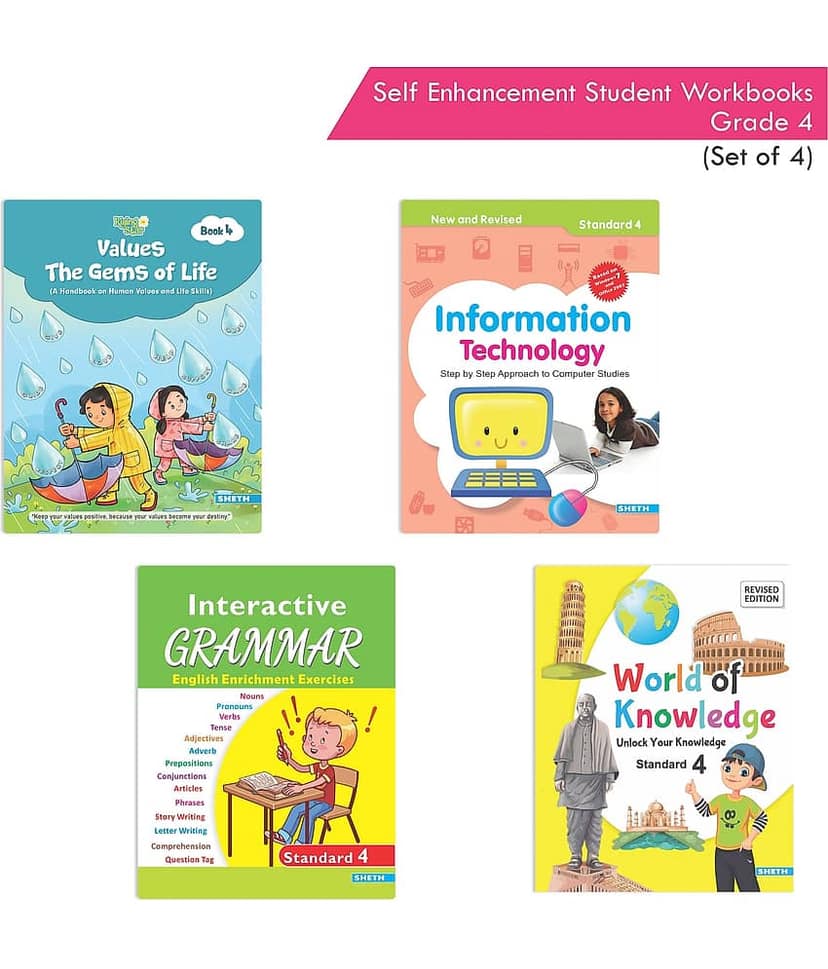 Students Workbooks Grade 4 Combo Set of 4 - Interactive Grammar, Information Technology, Gift of Life, World of Knowledge