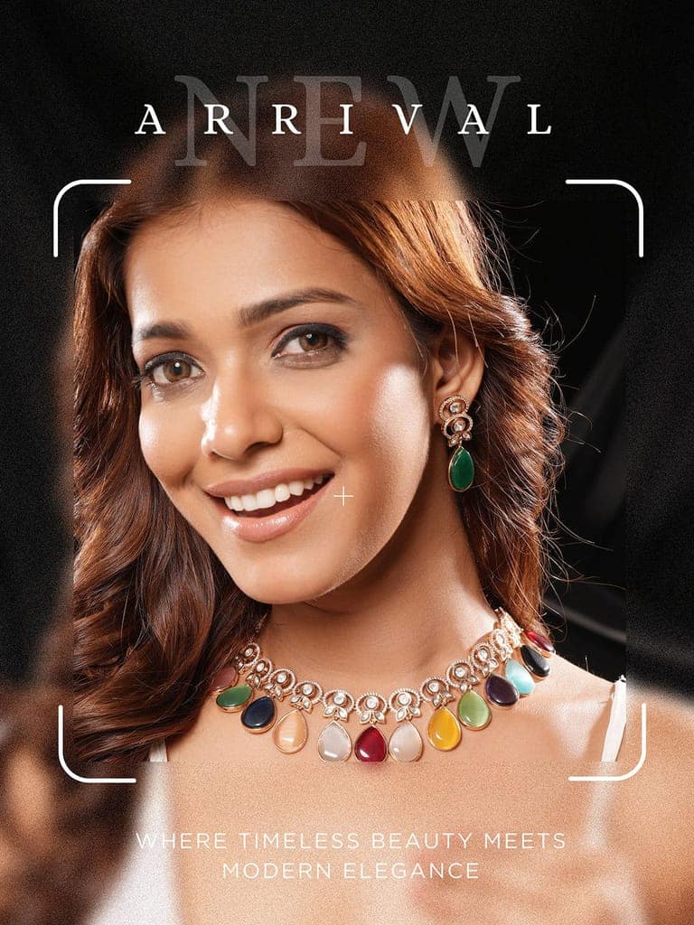 Gold Plated Navratan Multicoloured Kundan Studded Layered Floral Designer Jewellery Set view 5