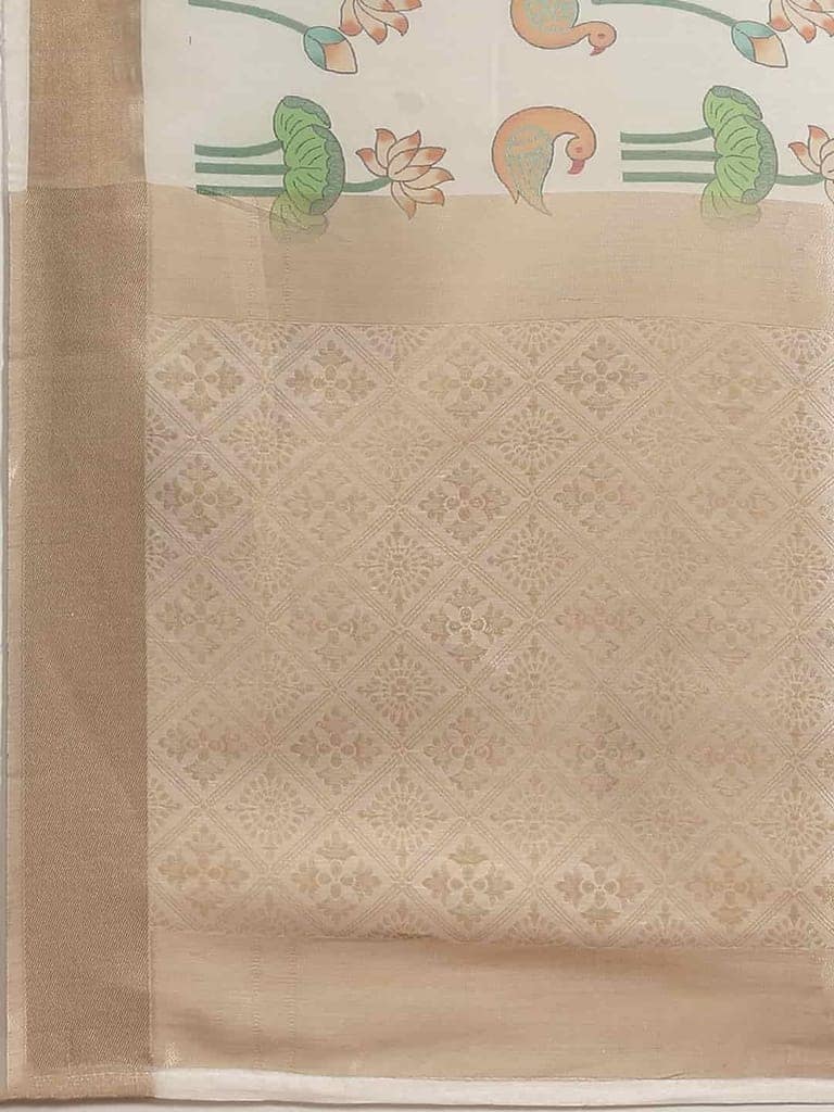 Women's Coral White Zari Woven Digital Print Design With Unstiched Blouse Piece view 5