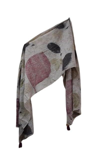 TULIP Traditional Artisians ECO Print Cotton Blend Stole, Mint Green with Floral Paisley Pattern, 180 x 30 cm
