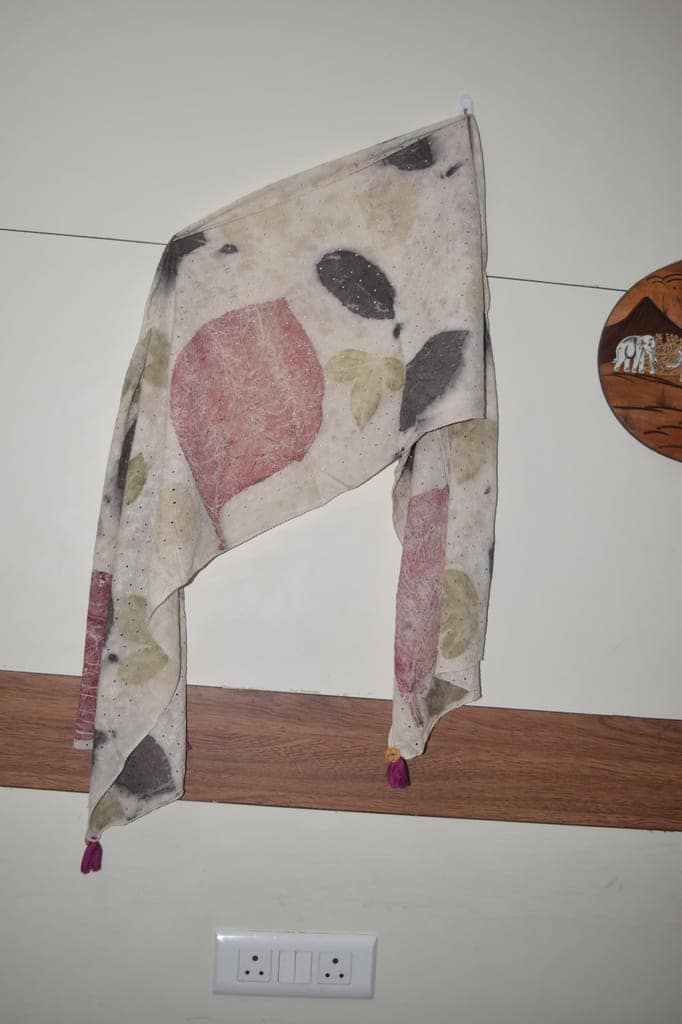 TULIP Traditional Artisians ECO Print Cotton Blend Stole, Mint Green with Floral Paisley Pattern, 180 x 30 cm view 3