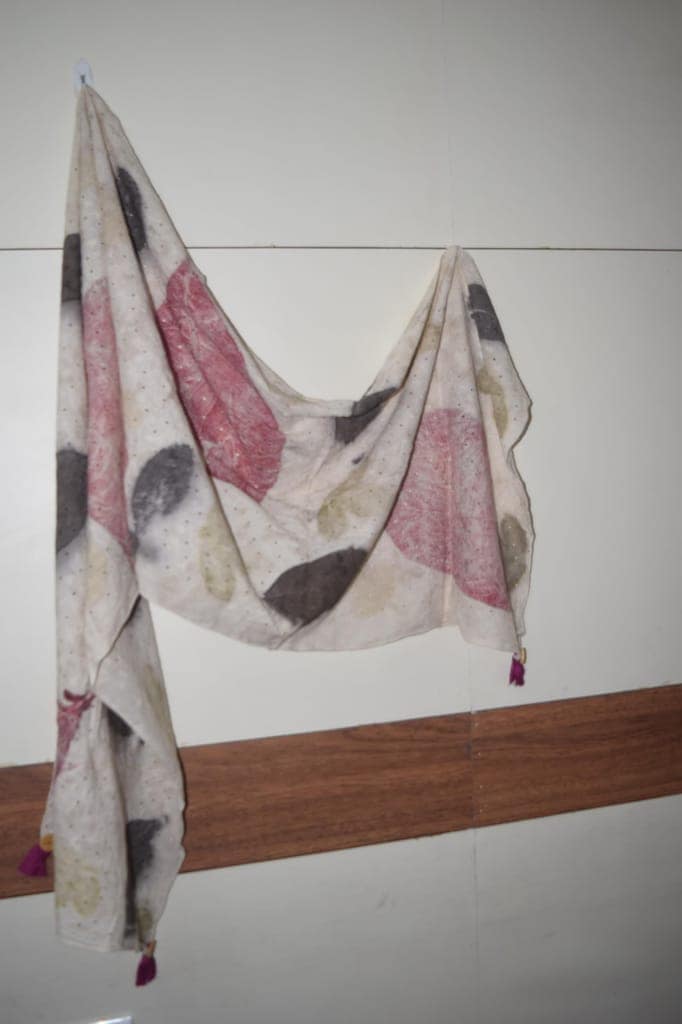 TULIP Traditional Artisians ECO Print Cotton Blend Stole, Mint Green with Floral Paisley Pattern, 180 x 30 cm view 4
