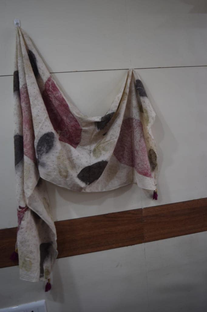 TULIP Traditional Artisians ECO Print Cotton Blend Stole, Mint Green with Floral Paisley Pattern, 180 x 30 cm view 5