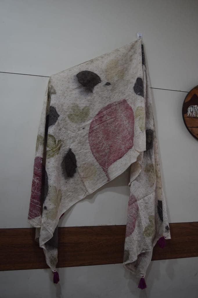 TULIP Traditional Artisians ECO Print Cotton Blend Stole, Mint Green with Floral Paisley Pattern, 180 x 30 cm view 7