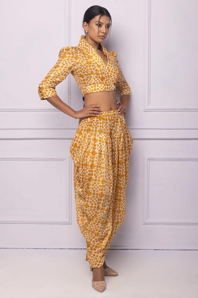 Muddy Yellow Printed Silk Blouse view 3