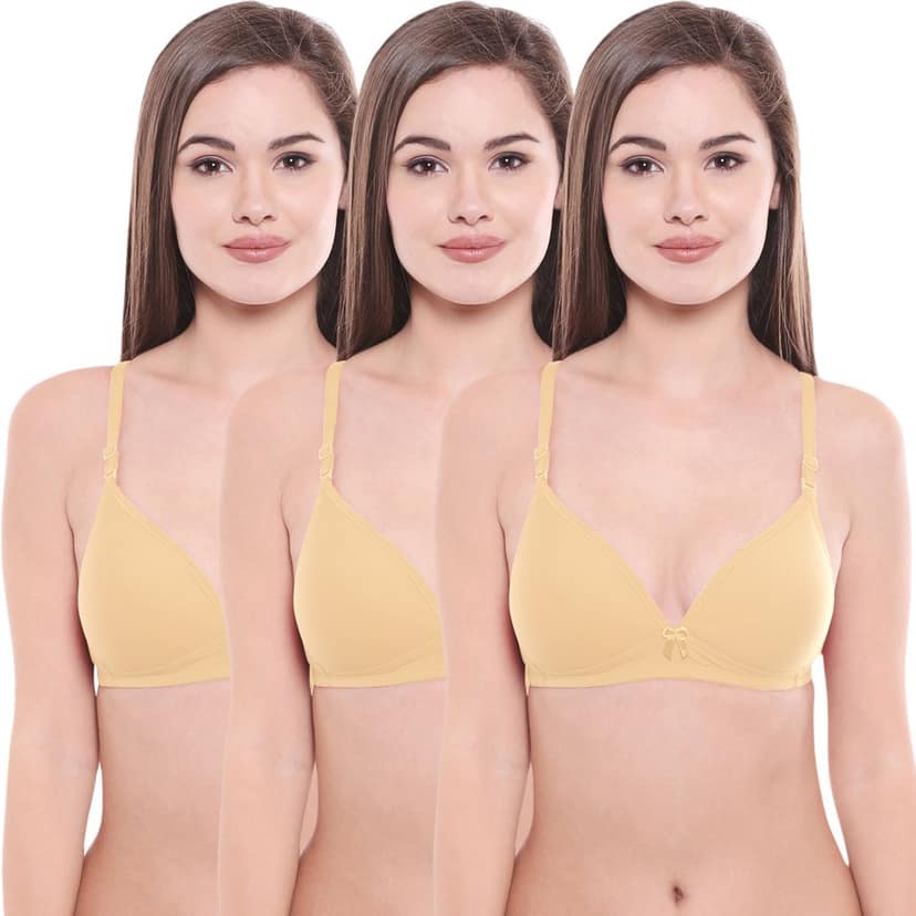 Bodycare Polycotton Padded Non wired Tshirt Bra-Pack of 3