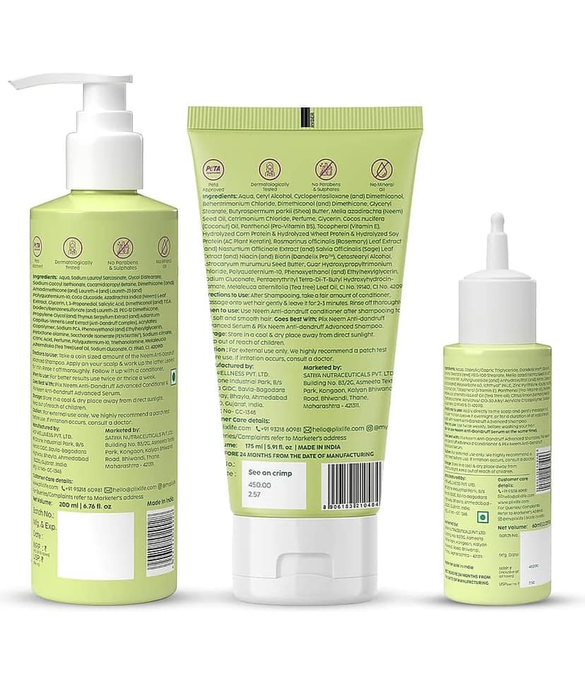 The Plant Fix Plix Neem Anti-Dandruff Advanced Combo| Shampoo, Conditioner & Lotion Reduces Dandruff (3 Items in the set) view 2