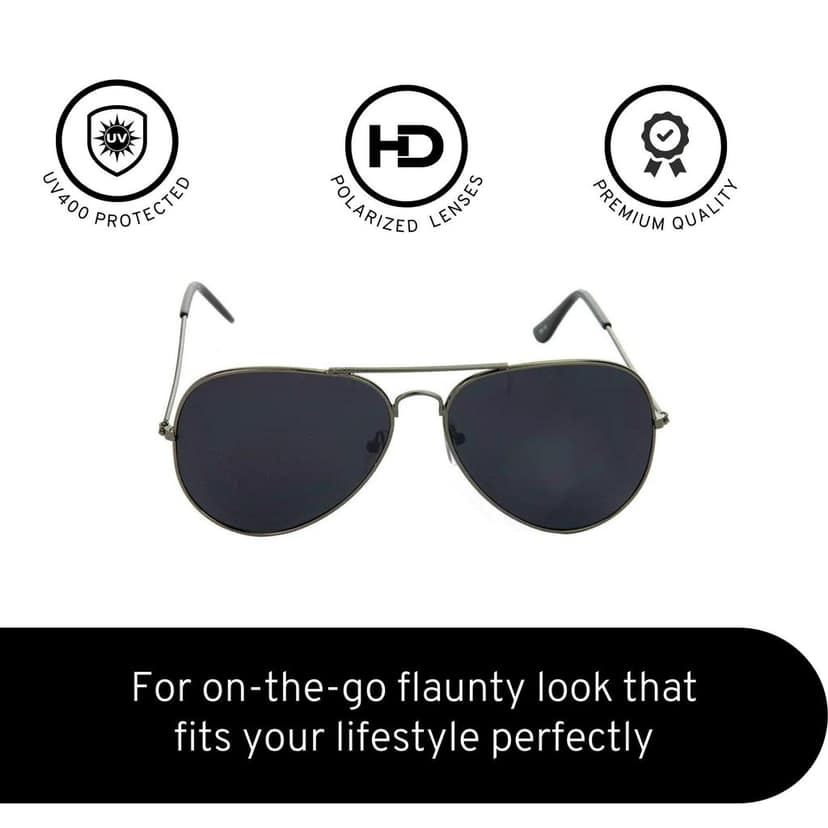 4Flaunt UV400 Protected Full Rim Pilot Aviator Latest and Stylish Metal Body Sunglasses | Polarized and 100% UV Protected For Men & Women (C1 - Black) view 4