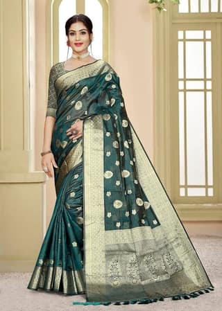 Woven Art Silk Saree in Teal Blue
