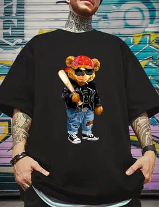 SCOTT FINCHER Men's Streetwear Hip Hop T-Shirt, Summer Casual Short Sleeve Cotton T-Shirt, Harajuku Style Loose Fit Tee Shirt : AA(ARN)BLACK_256