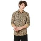 Mufti Khaki & Black Floral Print Slim Fit Casual Shirt