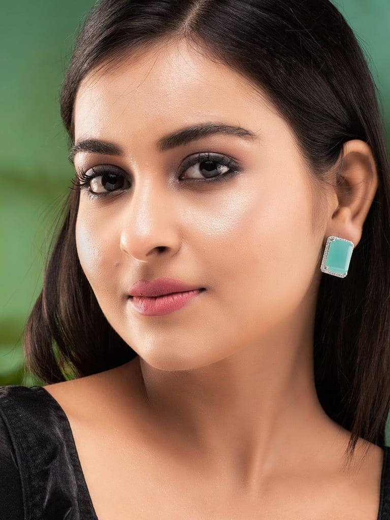 Sea Green Square Studs Earrings view 4