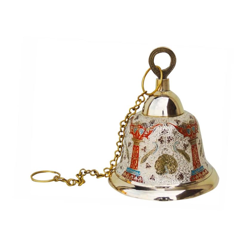 Brass Hanging Temple Pooja Bell, Bell White Color, Height : 8.5 Inch (FMAS511 A) view 2