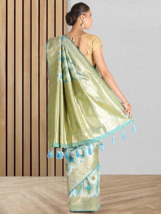 Fern and Olive Green Tofeta Silk Saree view 2