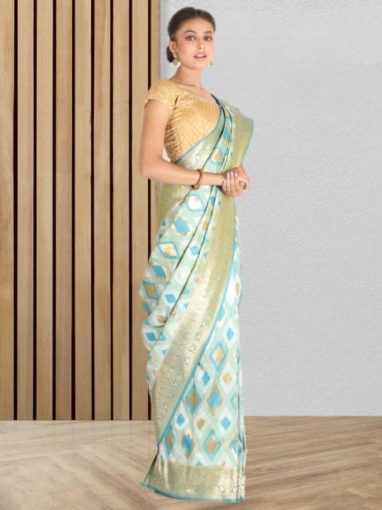 Fern and Olive Green Tofeta Silk Saree view 3